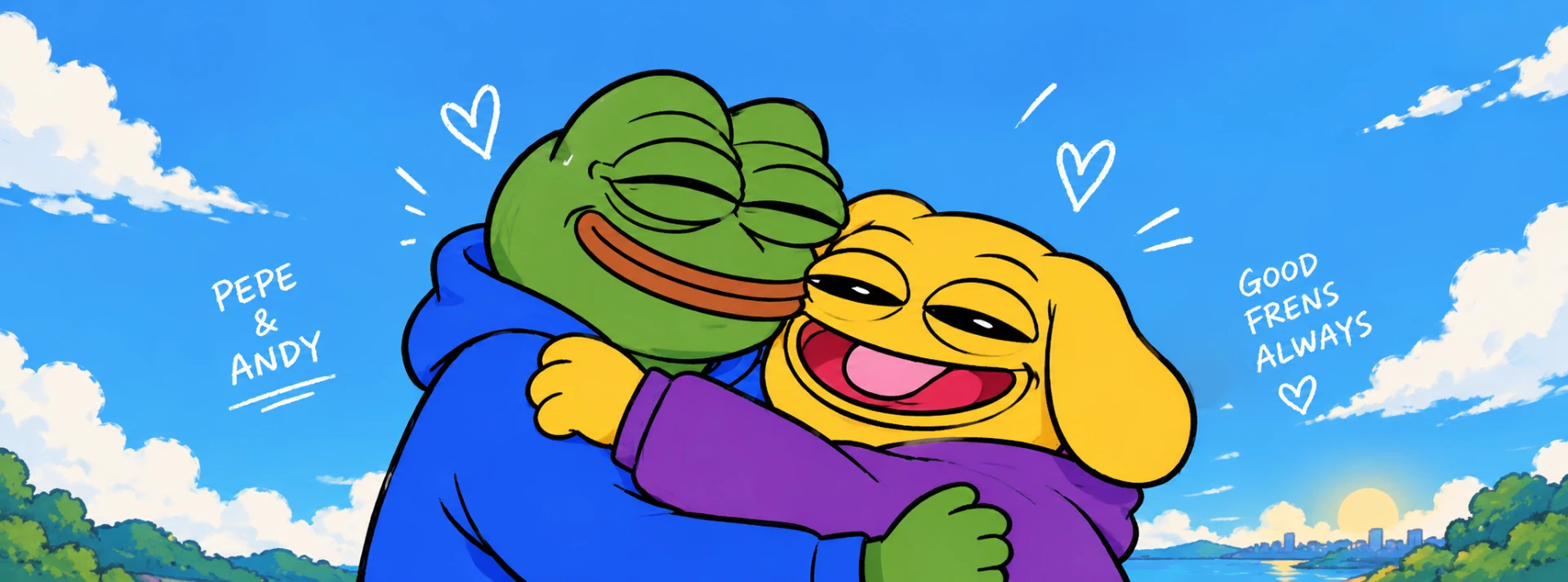 Pepe and Andy hugging — good frens always